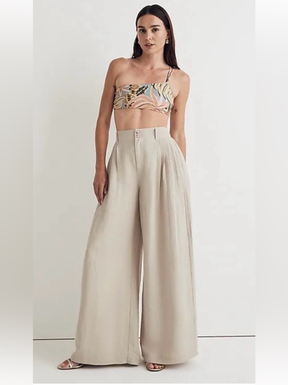 Madewell Beige Wide-Leg Linen Blend Pants
